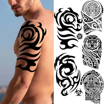Črna Totem Roko Lev Maori Plemenski Začasne Tetovaže Za Moške Odrasle Plemena Maori Ponaredek Tattoo Nalepke Realne Body Art Tatoos