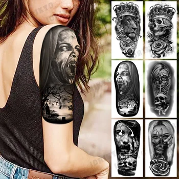 Črni Hudič Vampir Roko Začasne Tetovaže Za Ženske Odraslih Lobanje Lev Krono Kompas Ponaredek Tatoo Stroj Body Art Slikarstvo Tatoos