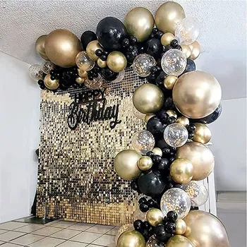 Črno Zlato Balon Garland Arch Kit Konfeti Ballon 30. 40. 50. Rojstni dan Dekoracijo Baby Tuš Odraslih Diplomi Globos