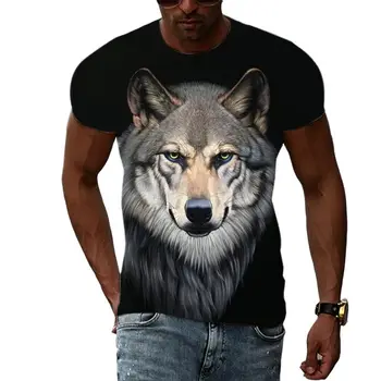 Žival je Volk moška T-shirt Poletje Moda Priložnostne Trend Osebnost 3D Tiskanje Trend Kratka sleeved Lep Plus Velikost Ulica Vrh