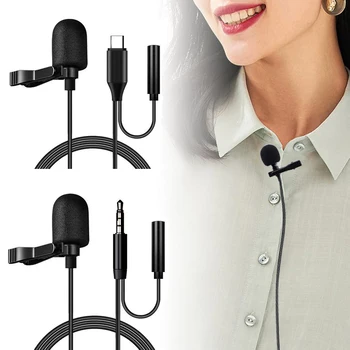 Žični Mikrofon za Snemanje Lavalier Mikrofon Tip C 3.5 mm za iPhone, Samsung Mobilni Telefon, Fotoaparat Intervju v Živo